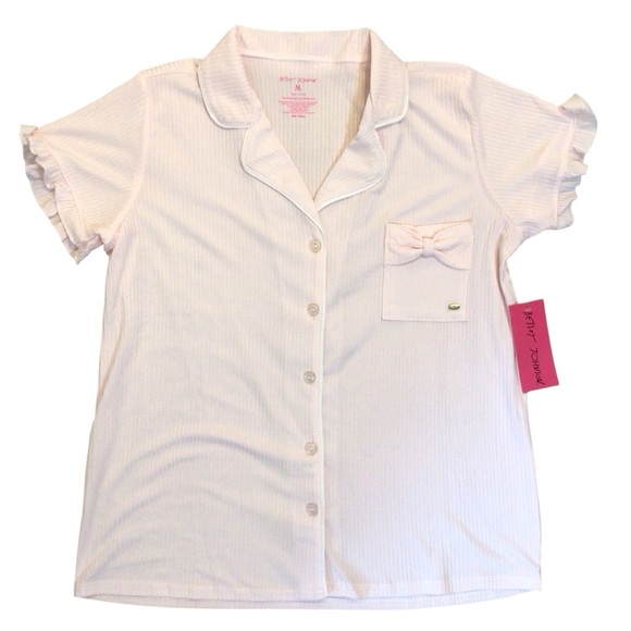 Betsey Johnson Women’s Delicacy Pajama Set Top & Shorts Light Pink Ruffle Trim - Picture 2 of 8